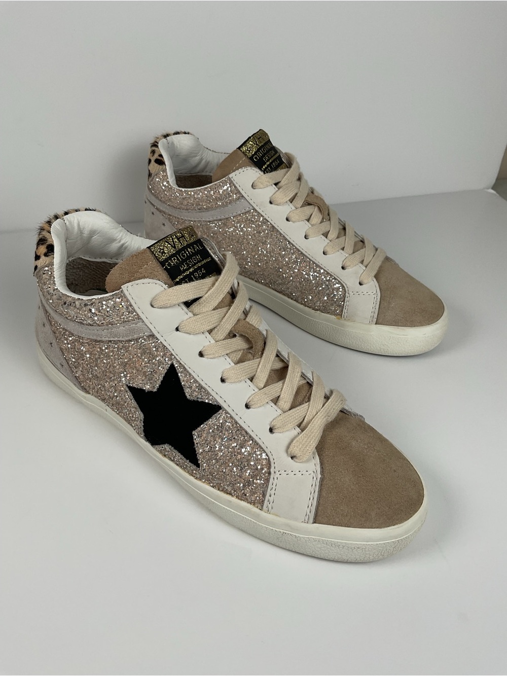 Vintage Havana Glitter Star Sneakers Women’s Size 10 Beige Leopard Shoes - Picture 3 of 14